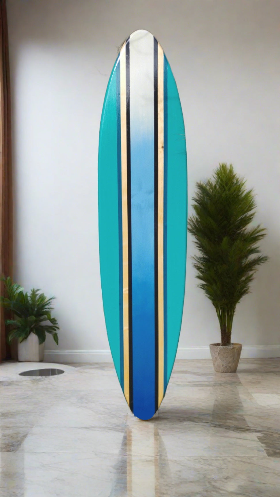 Aqua Rail with Ocean Blue Fade Surfboard Wall Art & Decor | Customizable | Wood Surfboard Decor, Beach House Decor, Coastal Decor