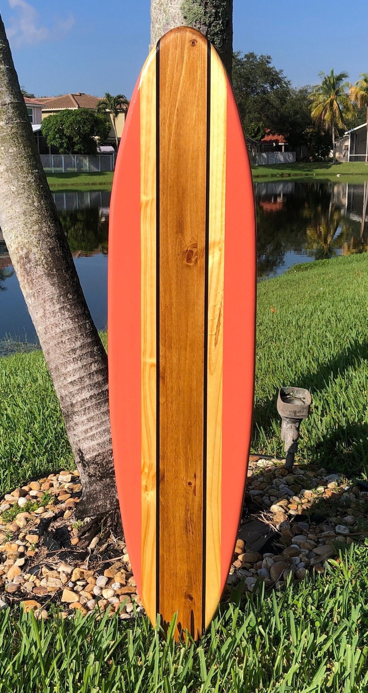 Coral Rail Surfboard Wood Wall Art & Decor | Customizable | Surfboard Decor, Beach House Decor, Coastal Decor