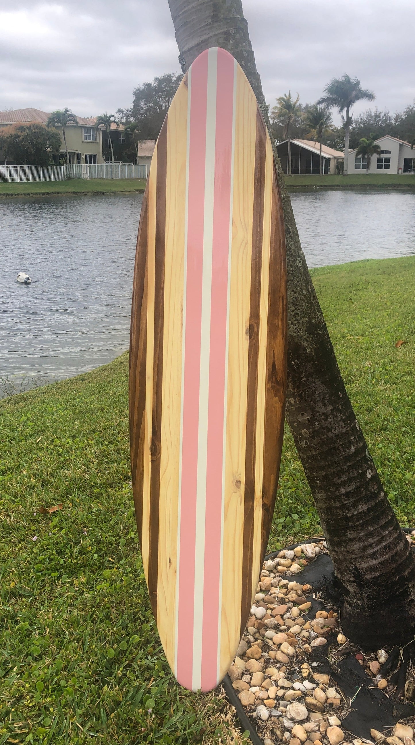 Bella Pink Wooden Surfboard Wall Art | Customizable Coastal Home Decor