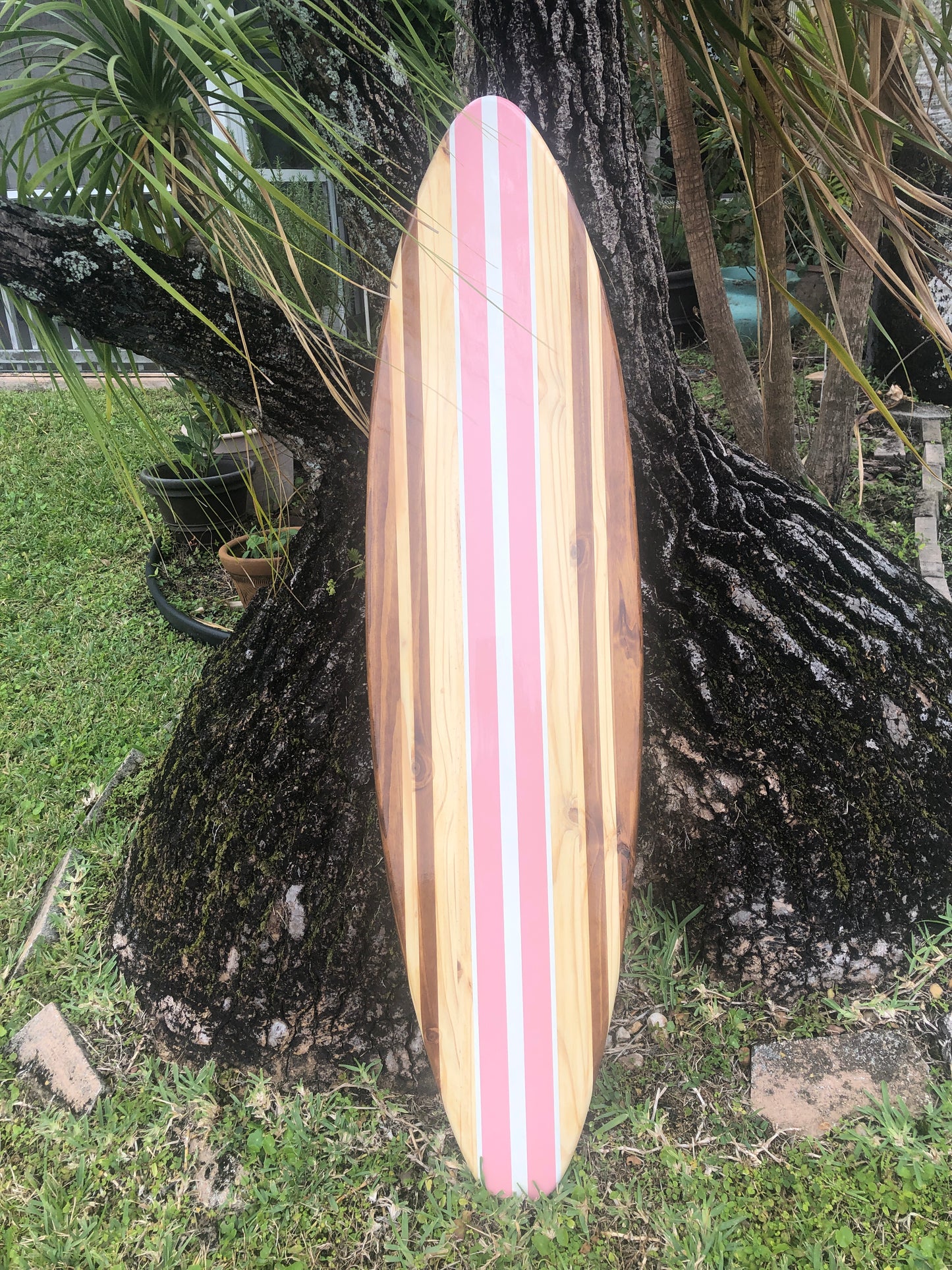 Bella Pink Wooden Surfboard Wall Art | Customizable Coastal Home Decor