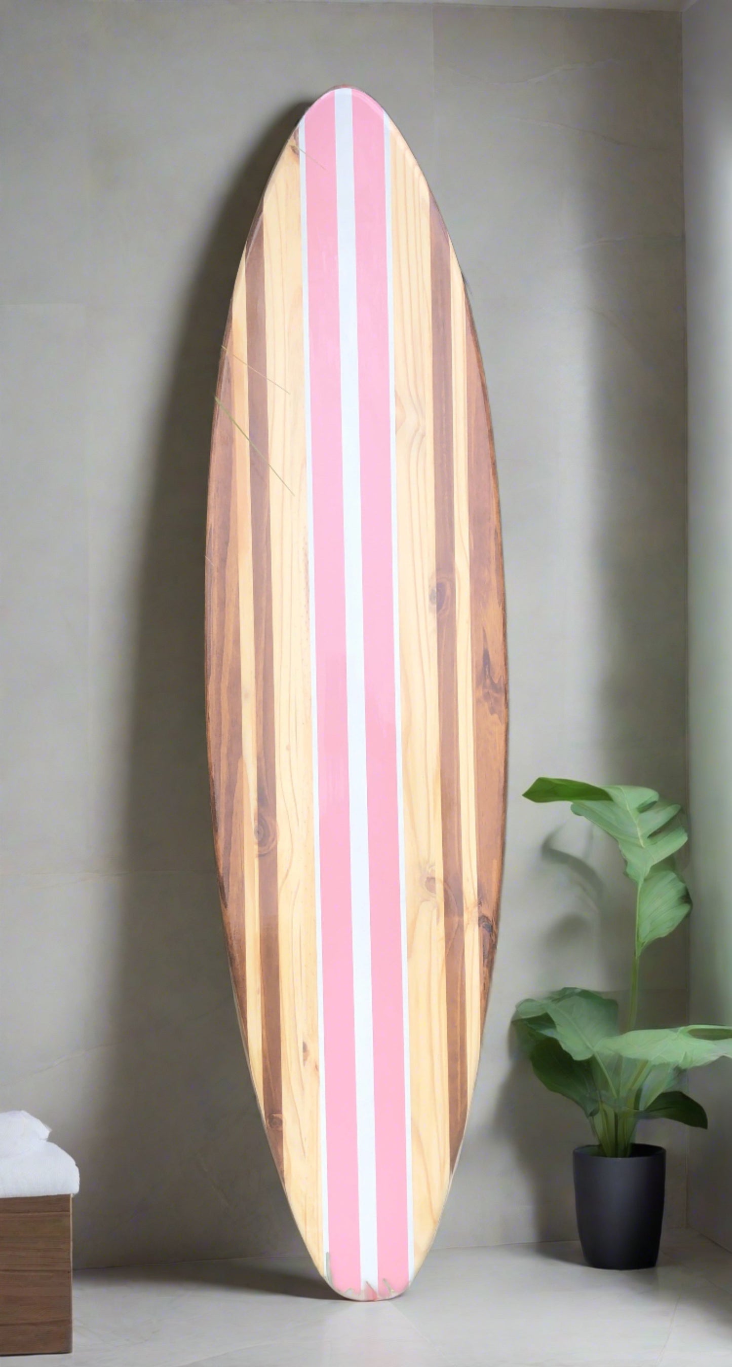 Bella Pink Wooden Surfboard Wall Art | Customizable Coastal Home Decor