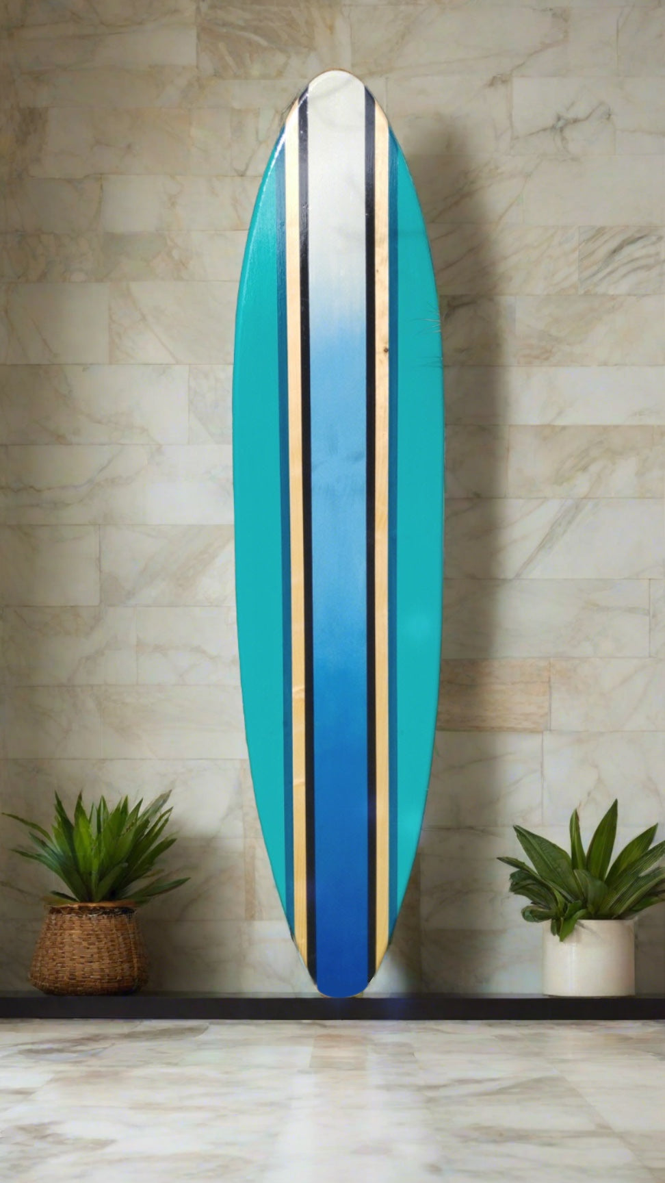 Aqua Rail with Ocean Blue Fade Surfboard Wall Art & Decor | Customizable | Wood Surfboard Decor, Beach House Decor, Coastal Decor