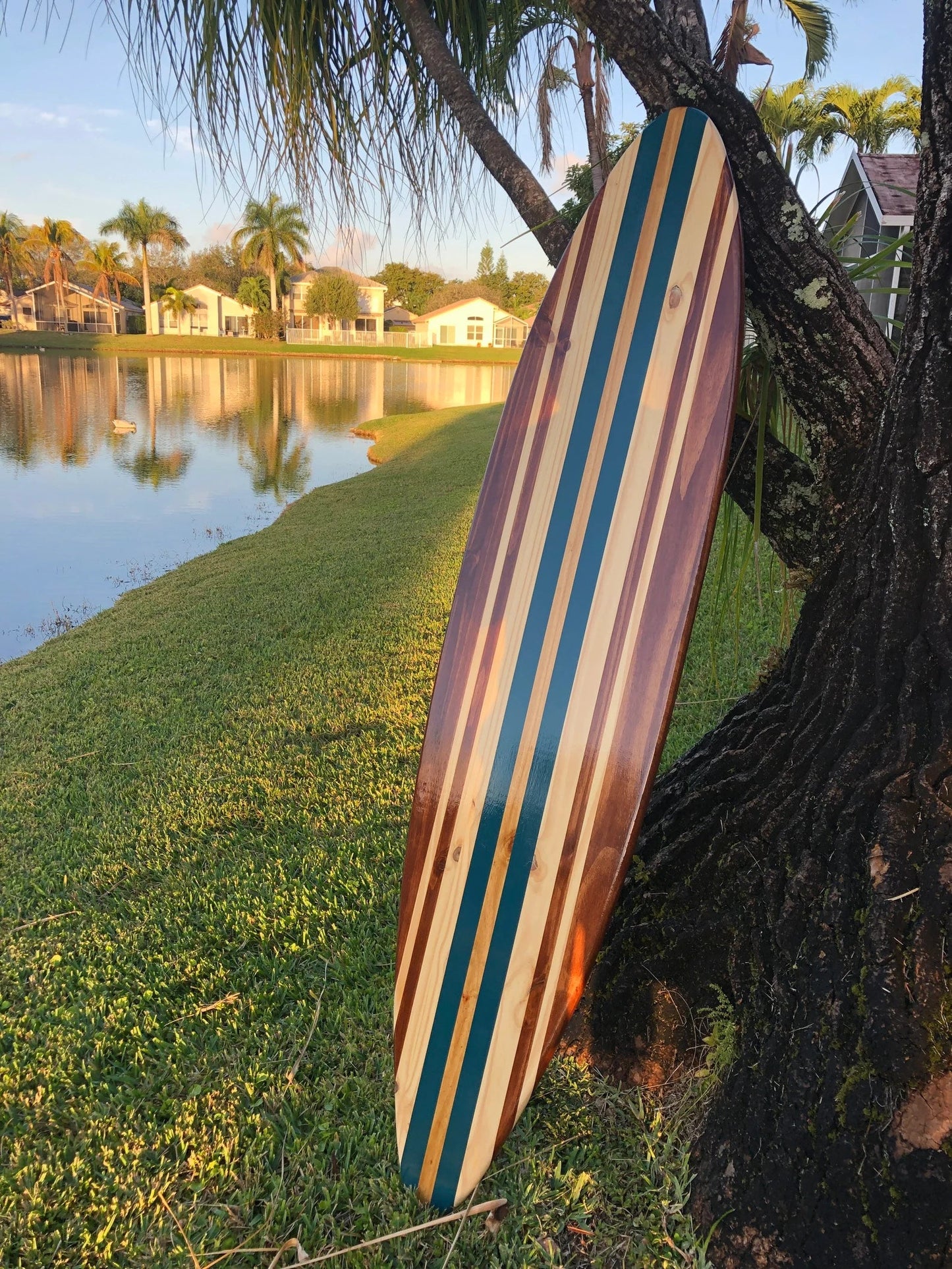 Blue Twist Surfboard Wall Art & Decor | Customizable | Wood Surfboard Decor, Beach House Decor, Coastal Decor