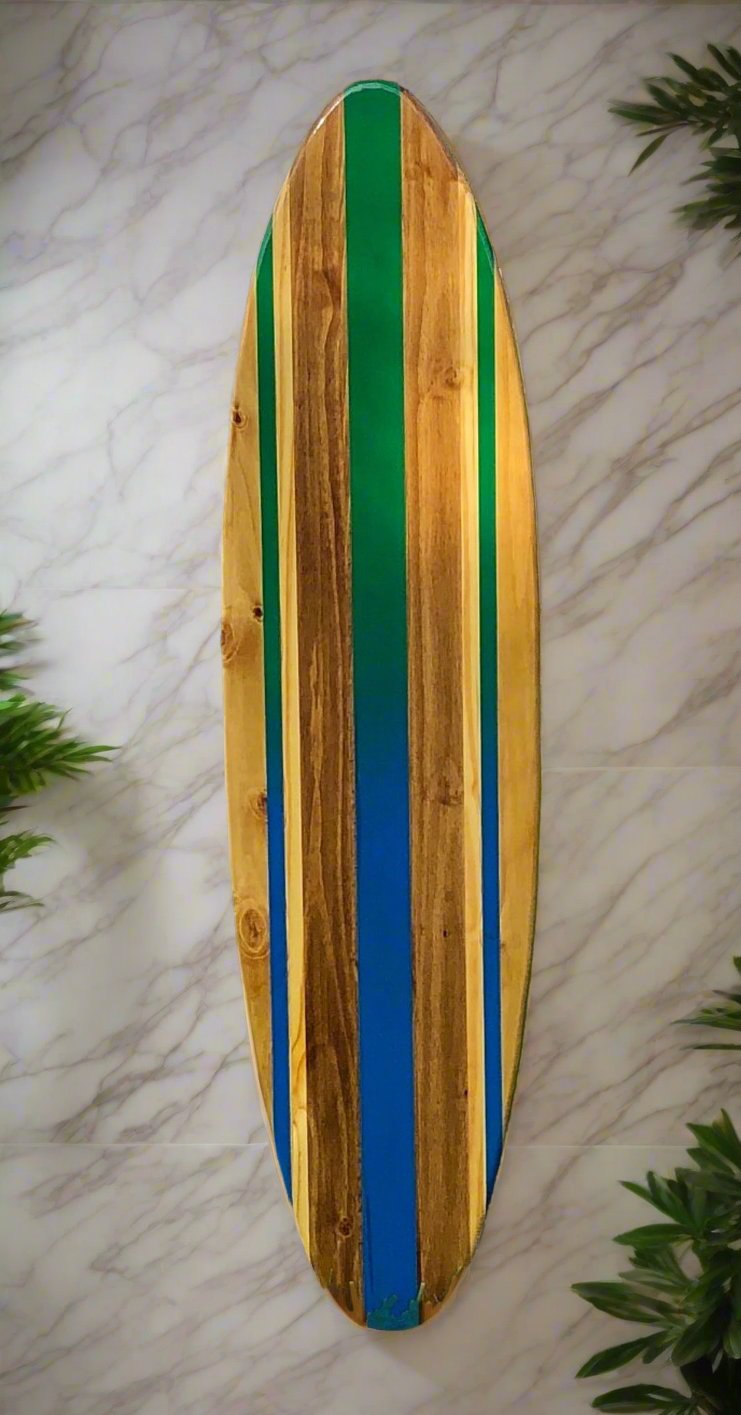 Blue Green Twist Surfboard Wall Art & Decor | Customizable | Wood Surfboard Decor, Beach House Decor, Coastal Decor