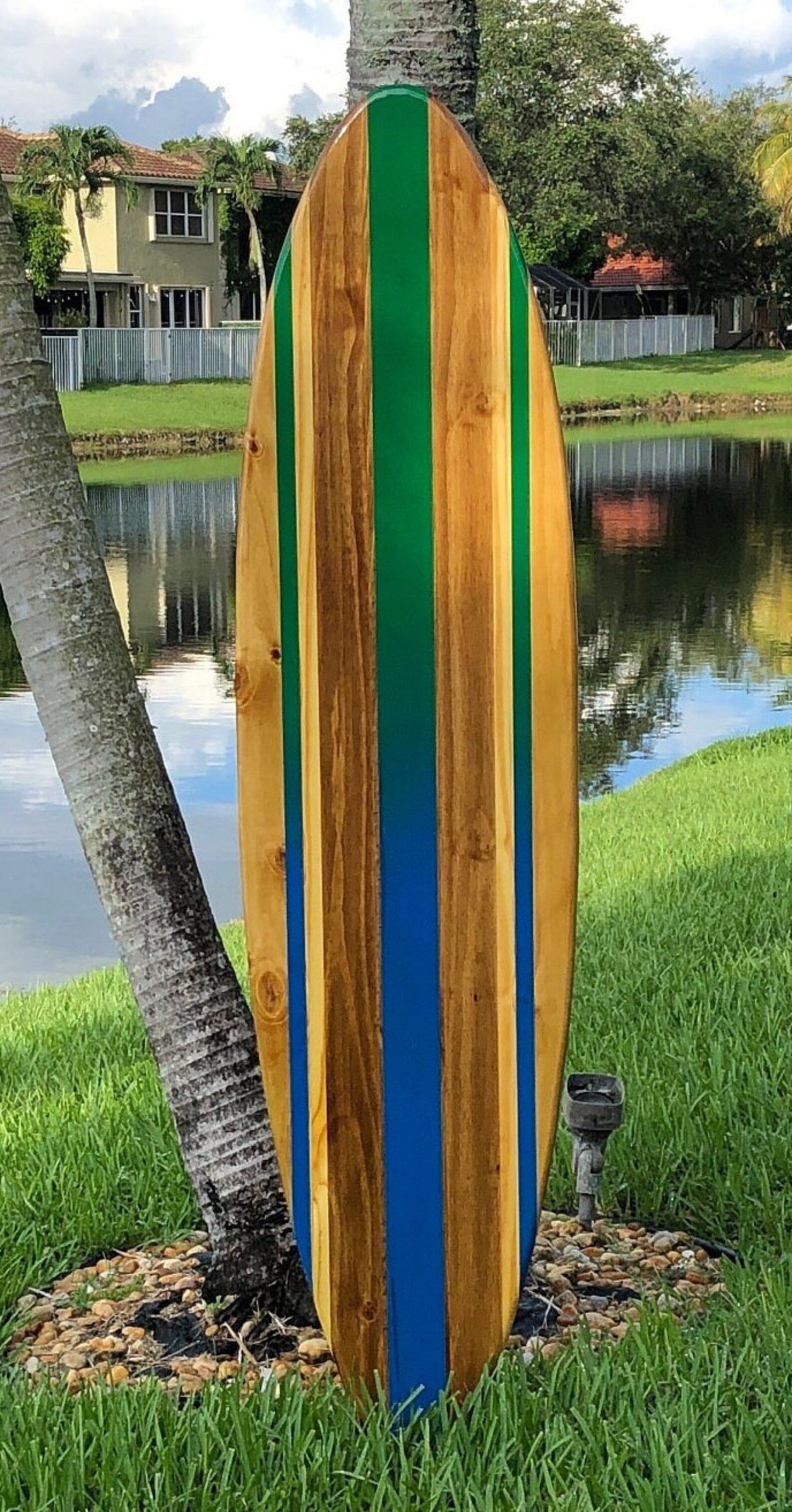Blue Green Twist Surfboard Wall Art & Decor | Customizable | Wood Surfboard Decor, Beach House Decor, Coastal Decor