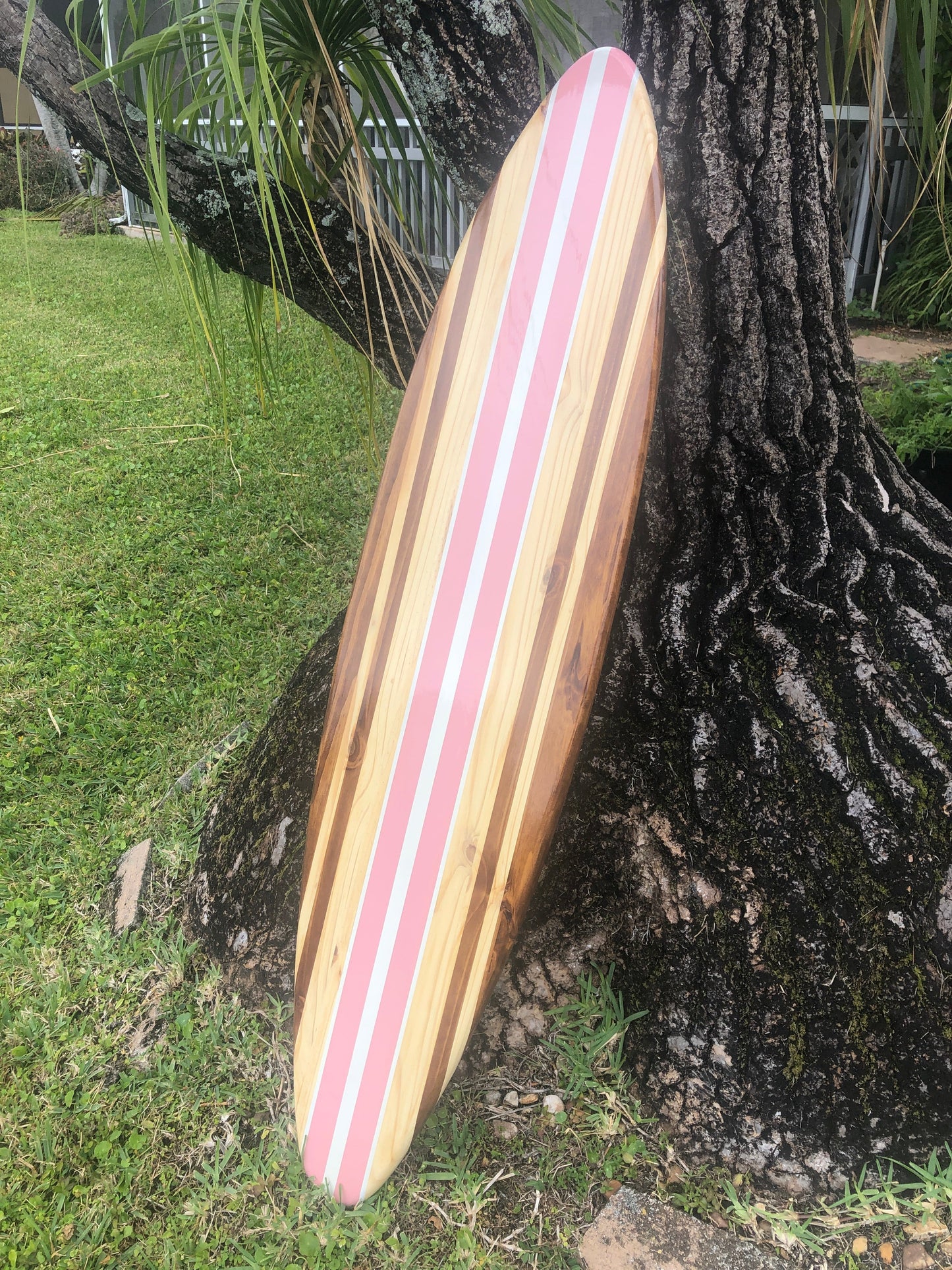 Bella Pink Wooden Surfboard Wall Art | Customizable Coastal Home Decor