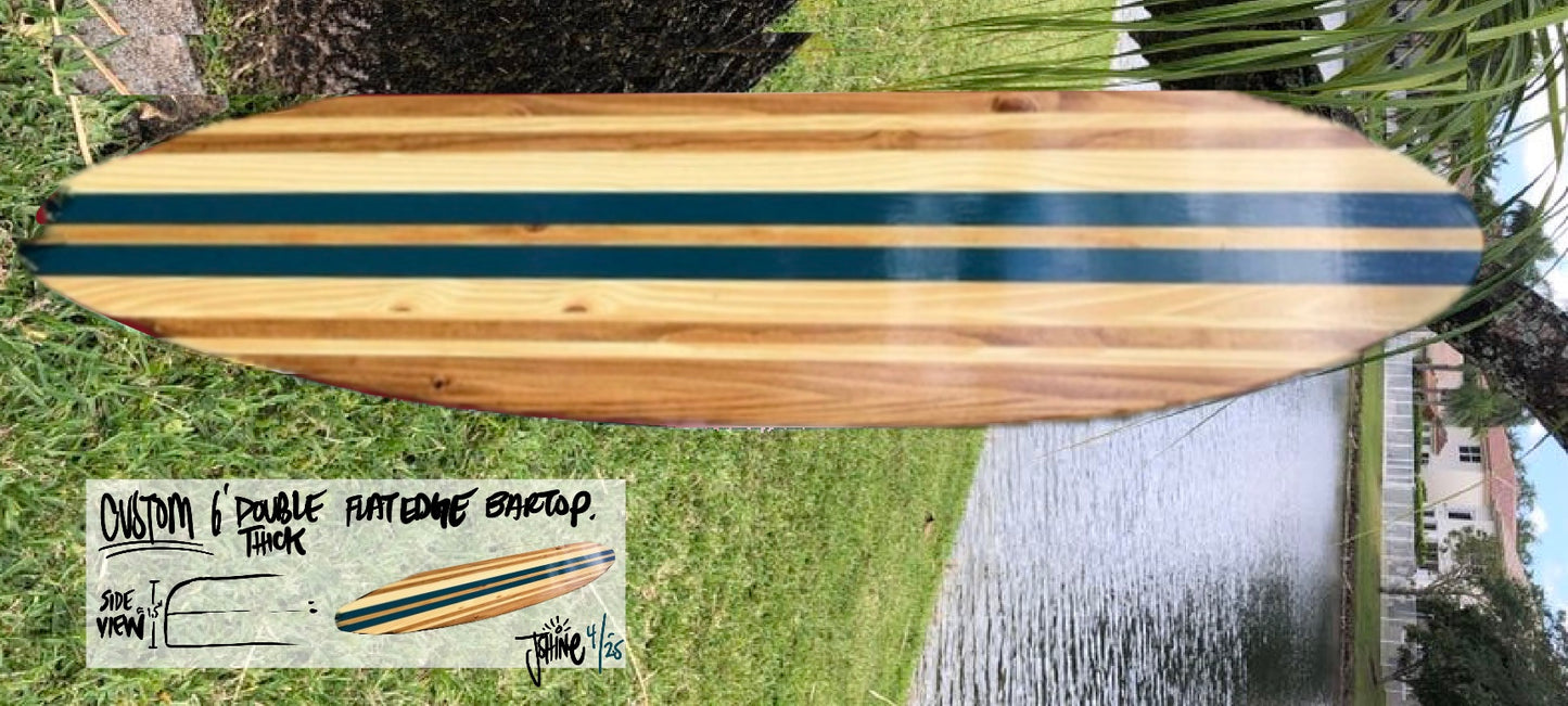 6ft double thick Blue Twist Countertop Surfboard with Flat edge