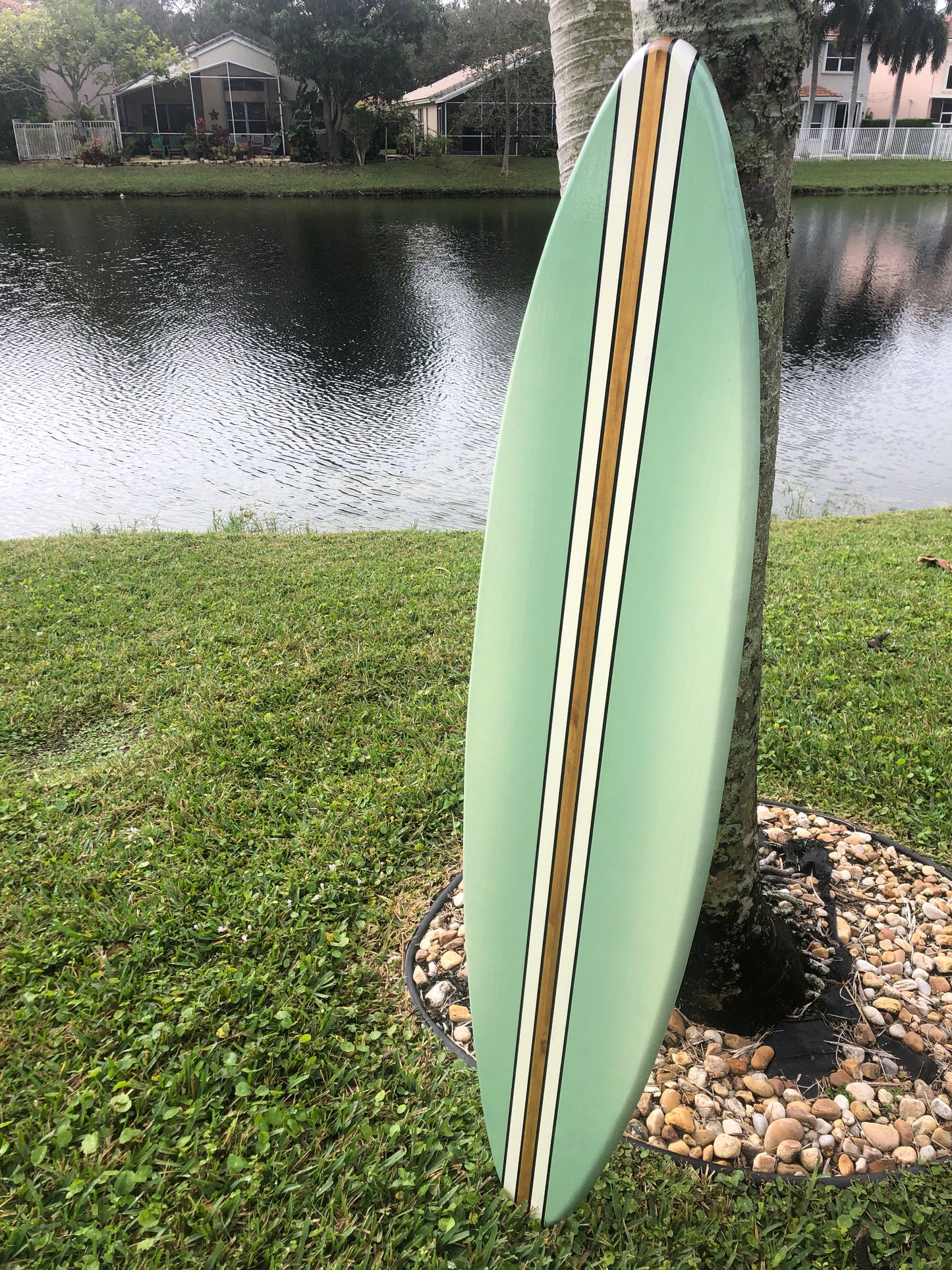 Smooth Sea Green Surfboard Wall Art & Decor | Customizable | Wood Surfboard Decor, Beach House Decor, Coastal Decor