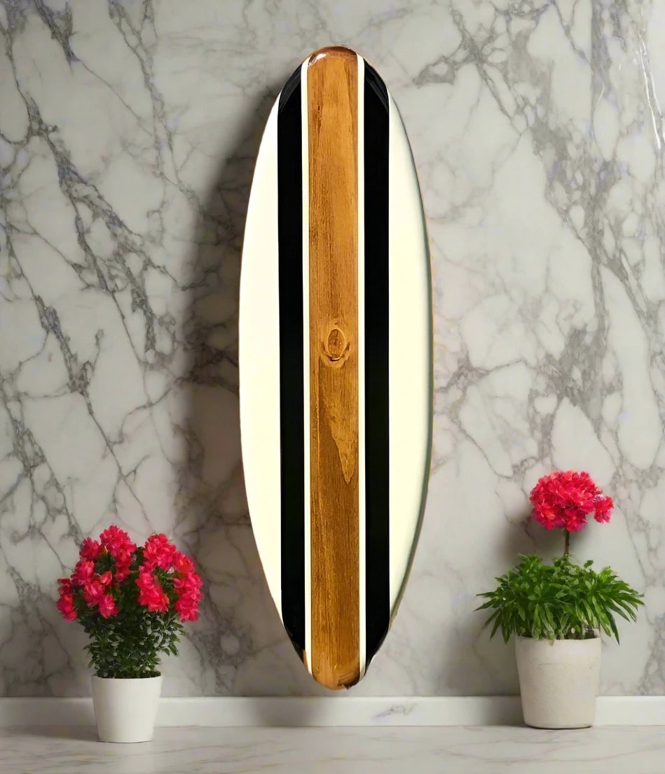 Classic Black & White Twist Wooden Surfboard Artwork Wall Decor- 2-6 foot Sizes Available- Beach House Decor, Office Decor, Beach Vibes (Copy)