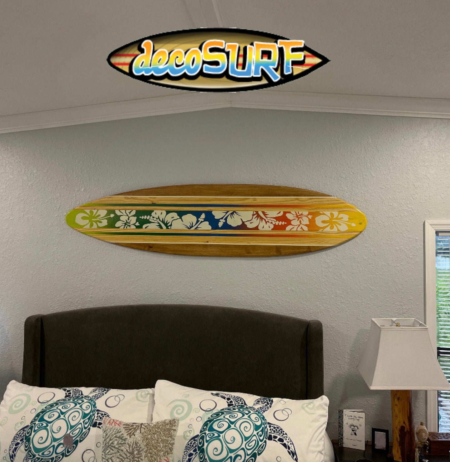 Tropical Blend Surfboard Wood Wall Art & Decor | Customizable | Wood Surfboard Decor, Beach House Decor, Coastal Decor