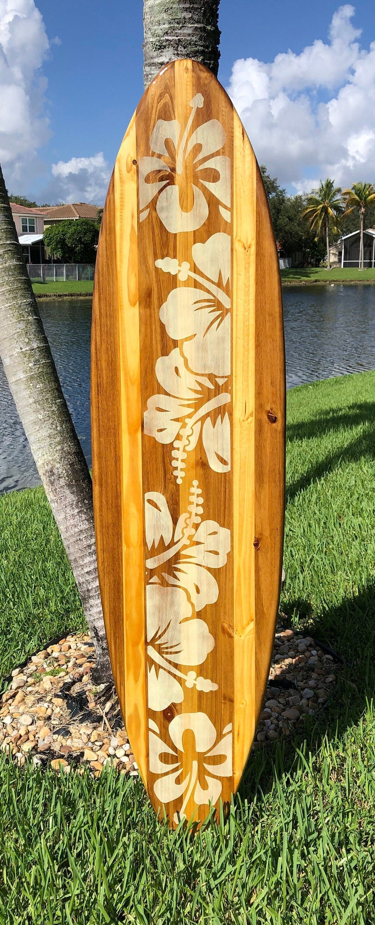 Natural Vintage Distressed Style Surfboard Wood Wall Art & Decor | Customizable | Surfboard Decor, Beach House Decor, Coastal Decor