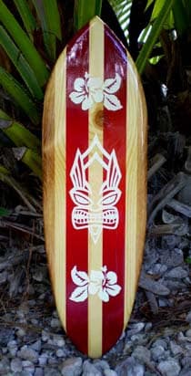 Tropical Tiki Vertical Wood Surfboard Decorative Wall Art- Tropical Tribal Beach House Tiki Decor- Tiki Bar Decoration