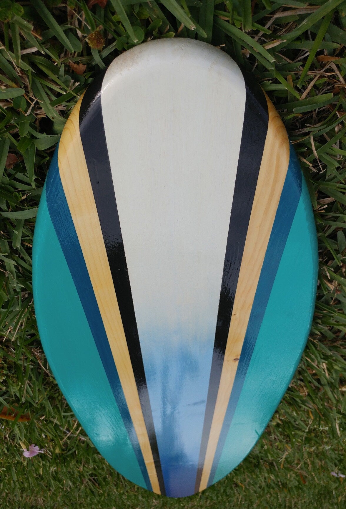 Aqua Rail with Ocean Blue Fade Surfboard Wall Art & Decor | Customizable | Wood Surfboard Decor, Beach House Decor, Coastal Decor