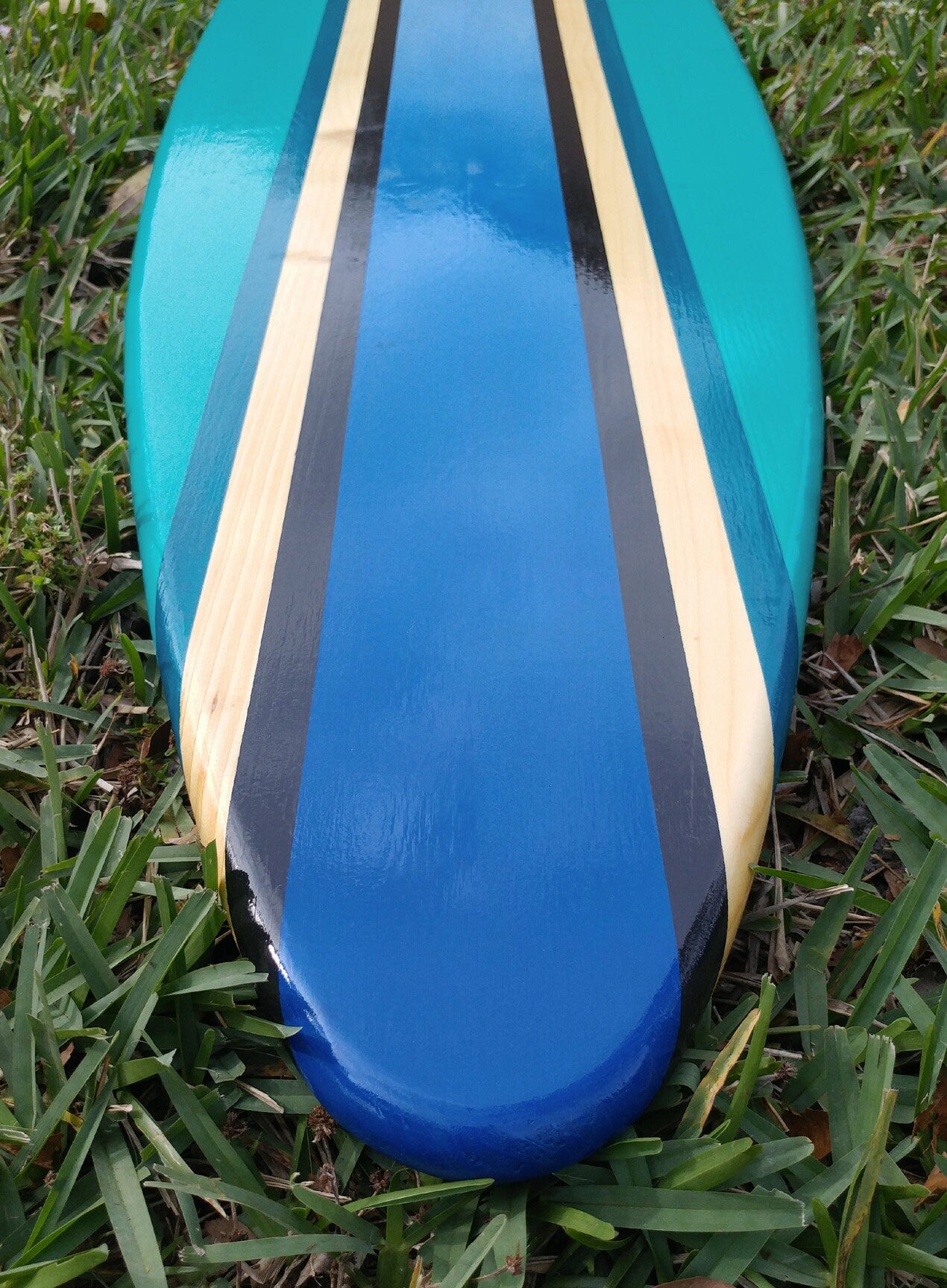 Aqua Rail with Ocean Blue Fade Surfboard Wall Art & Decor | Customizable | Wood Surfboard Decor, Beach House Decor, Coastal Decor