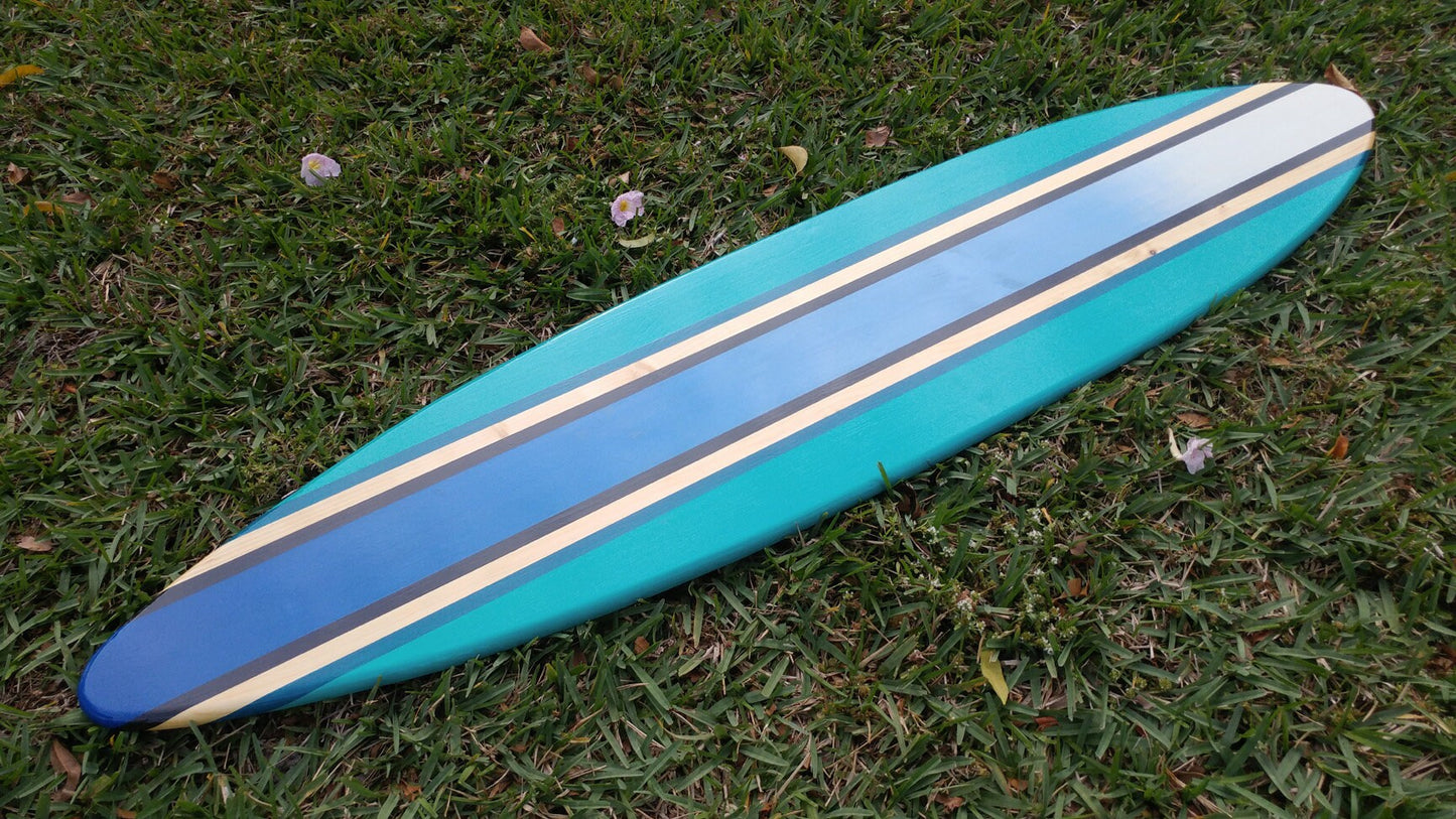 Aqua Rail with Ocean Blue Fade Surfboard Wall Art & Decor | Customizable | Wood Surfboard Decor, Beach House Decor, Coastal Decor
