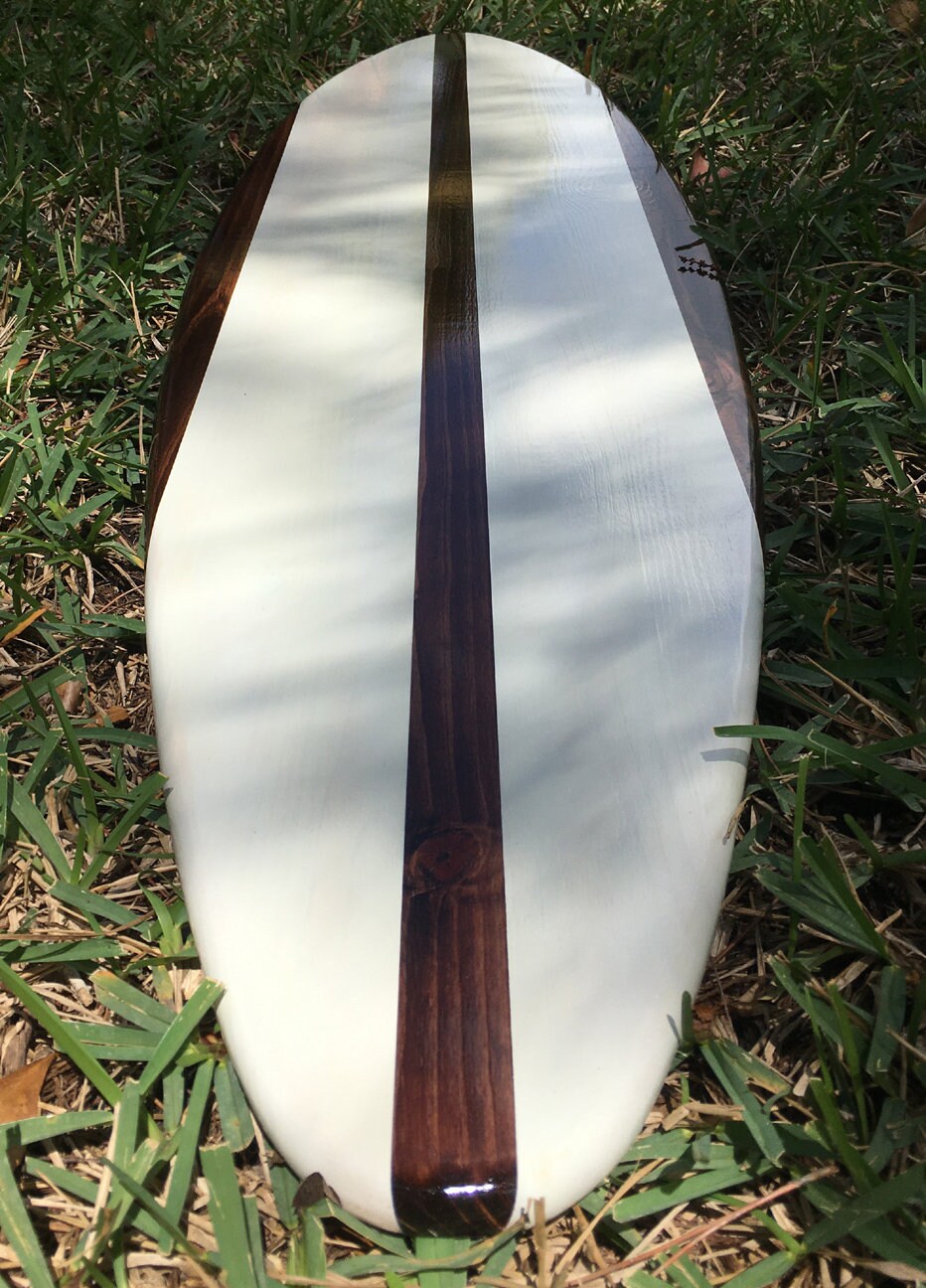 Chocolate Triple Stripe Wooden Surfboard Wall Art Home Decor- Customizable 2-6 foot Sizes Available- Modern Handmade Beach House Decoration