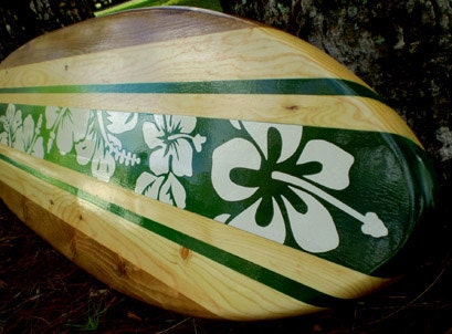 Green Tropical Vintage Style Solid Wood Surfboard Wall Art- Customizable- 2-6 foot Sizes Available- Beach House Decor, Office and Home Decor