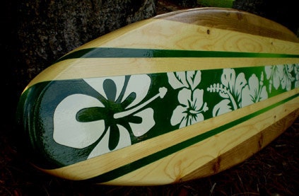 Green Tropical Vintage Style Solid Wood Surfboard Wall Art- Customizable- 2-6 foot Sizes Available- Beach House Decor, Office and Home Decor