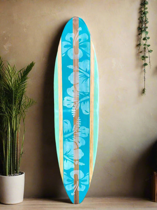 Aqua Vintage Distressed Surfboard Wooden Wall Art- Interior & Exterior Beach Decor- Aqua Design, Beach House Decor, Modern Timeless Style
