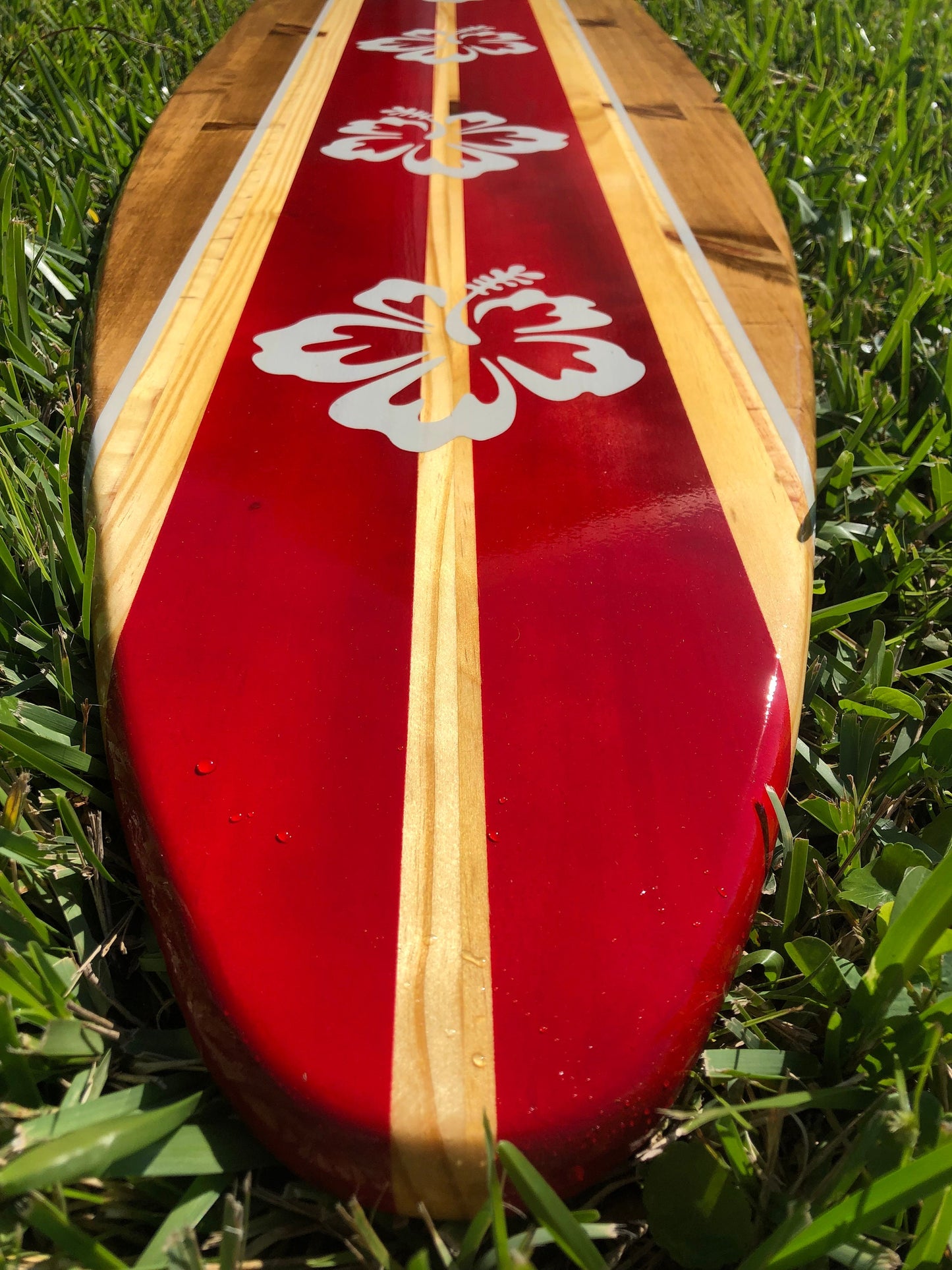 5 Flower Special- Red Classic Wooden Surfboard Artwork Wall Decor- 2-6 foot Sizes Available- Beach House Decor, Office Decor, Beach Vibes