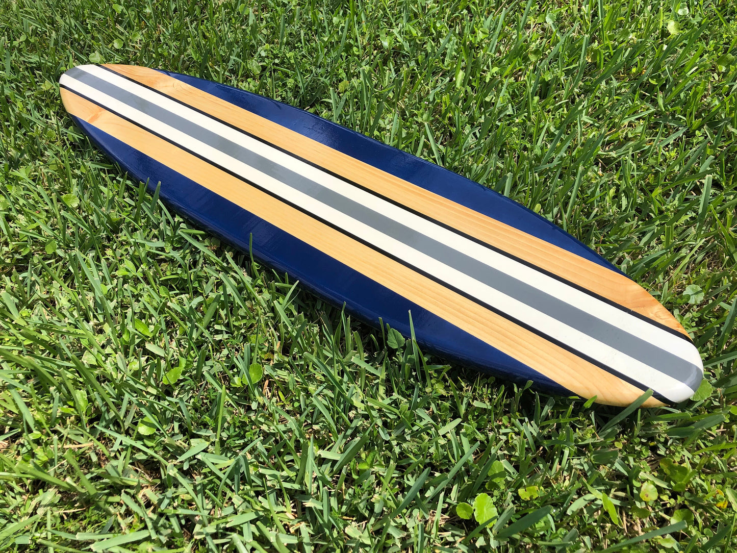 Navy Blue & Grey Modern Style Surfboard Wood Wall Art & Decor | Customizable | Surfboard Decor, Beach House Decor, Coastal Decor
