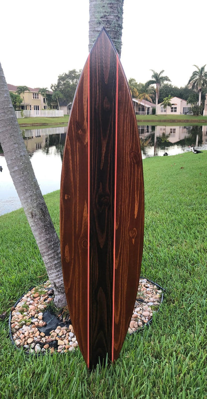 Coral Pinstripe Hybrid Surfboard Wood Wall Art & Decor | Customizable | Surfboard Decor, Beach House Decor, Coastal Decor