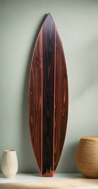 Coral Pinstripe Hybrid Surfboard Wood Wall Art & Decor | Customizable | Surfboard Decor, Beach House Decor, Coastal Decor