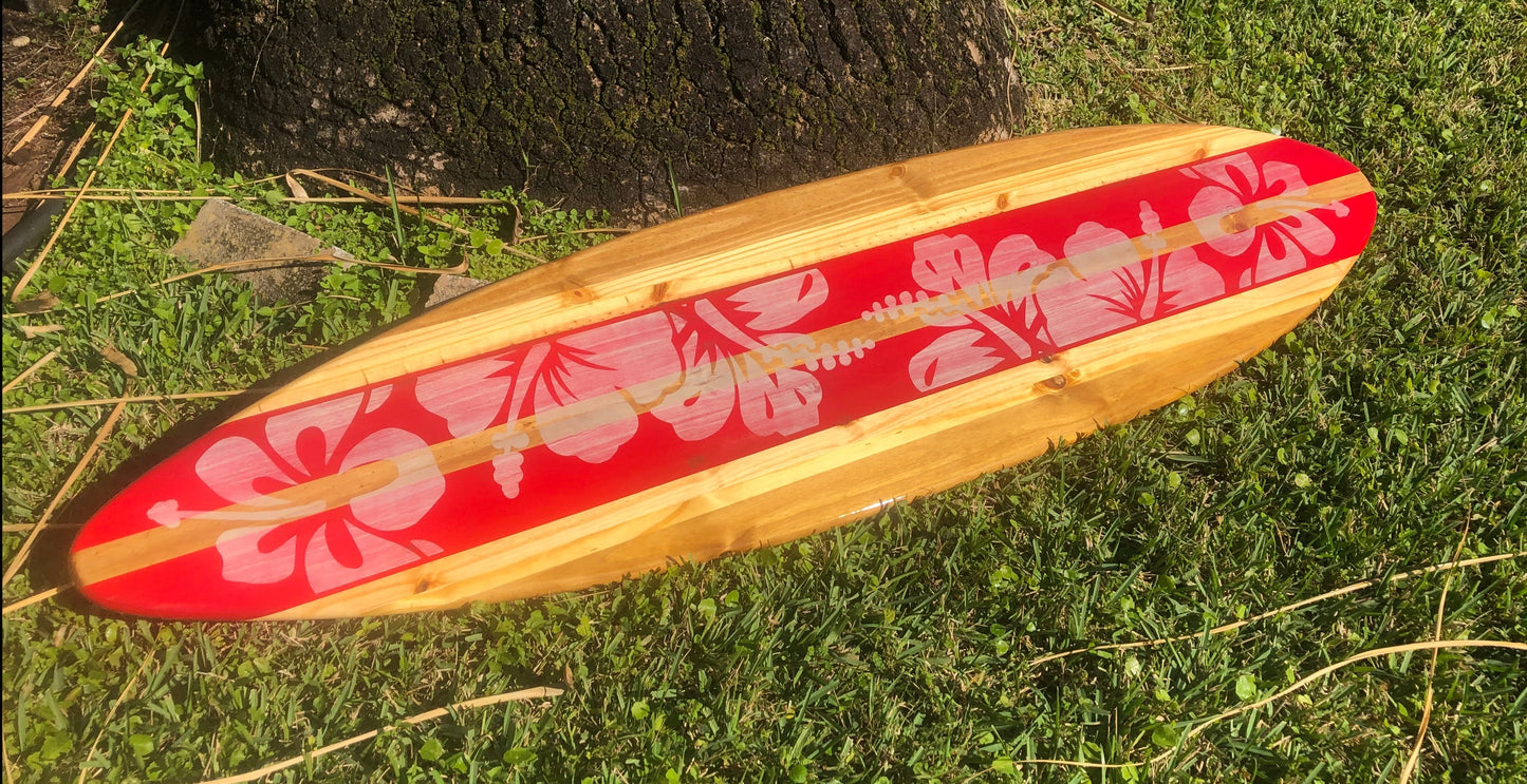 Red Vintage Distressed Style Surfboard Wall Art & Decor | Customizable | Wood Surfboard Decor, Beach House Decor, Coastal Decoration