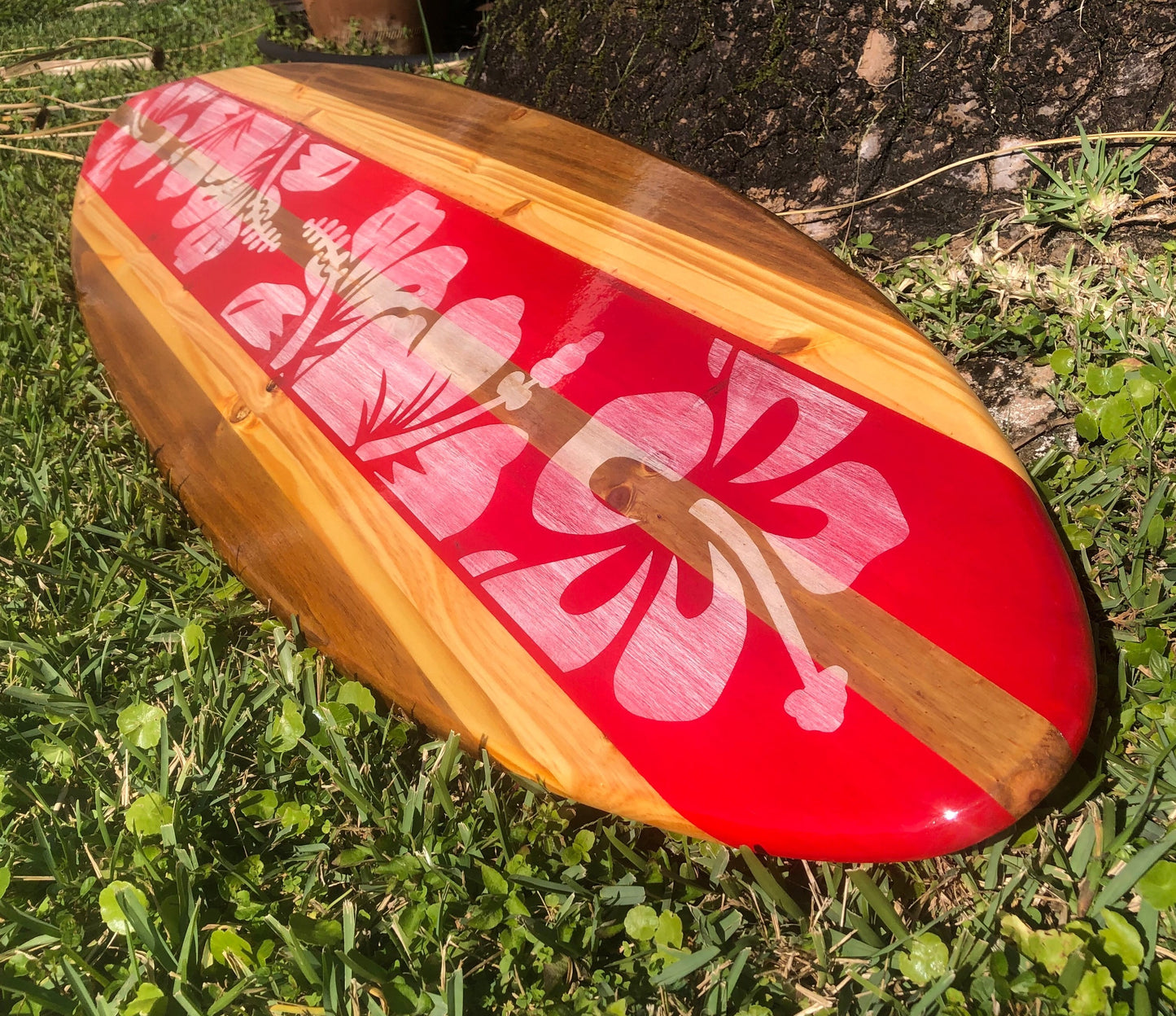 Red Vintage Distressed Style Surfboard Wall Art & Decor | Customizable | Wood Surfboard Decor, Beach House Decor, Coastal Decoration