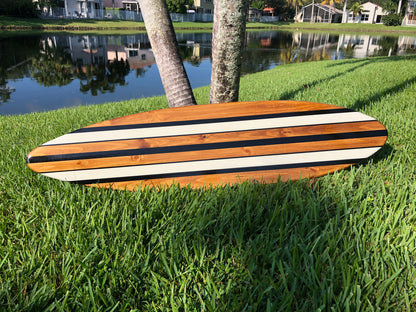 Vintage Black & White Twist Wood Surfboard Wall Art Home Decor | Customizable | Luxury Coastal Decor, Decorative Surfboard, Surfboard Art
