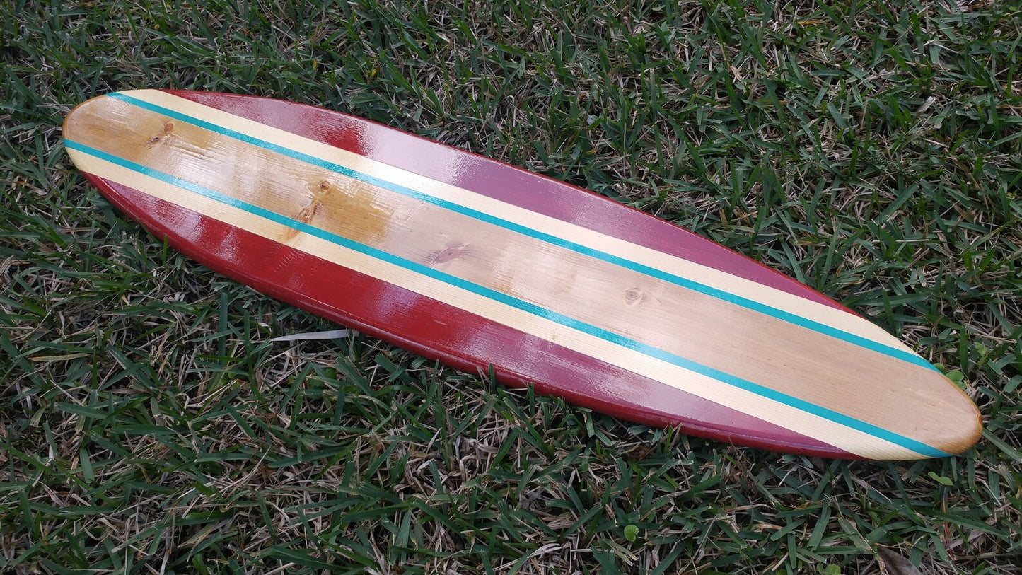 Deep Red and Teal Surfboard Wood Wall Art & Decor | Customizable | Surfboard Decor, Beach House Decor, Coastal Decor, Decorative Surfboard