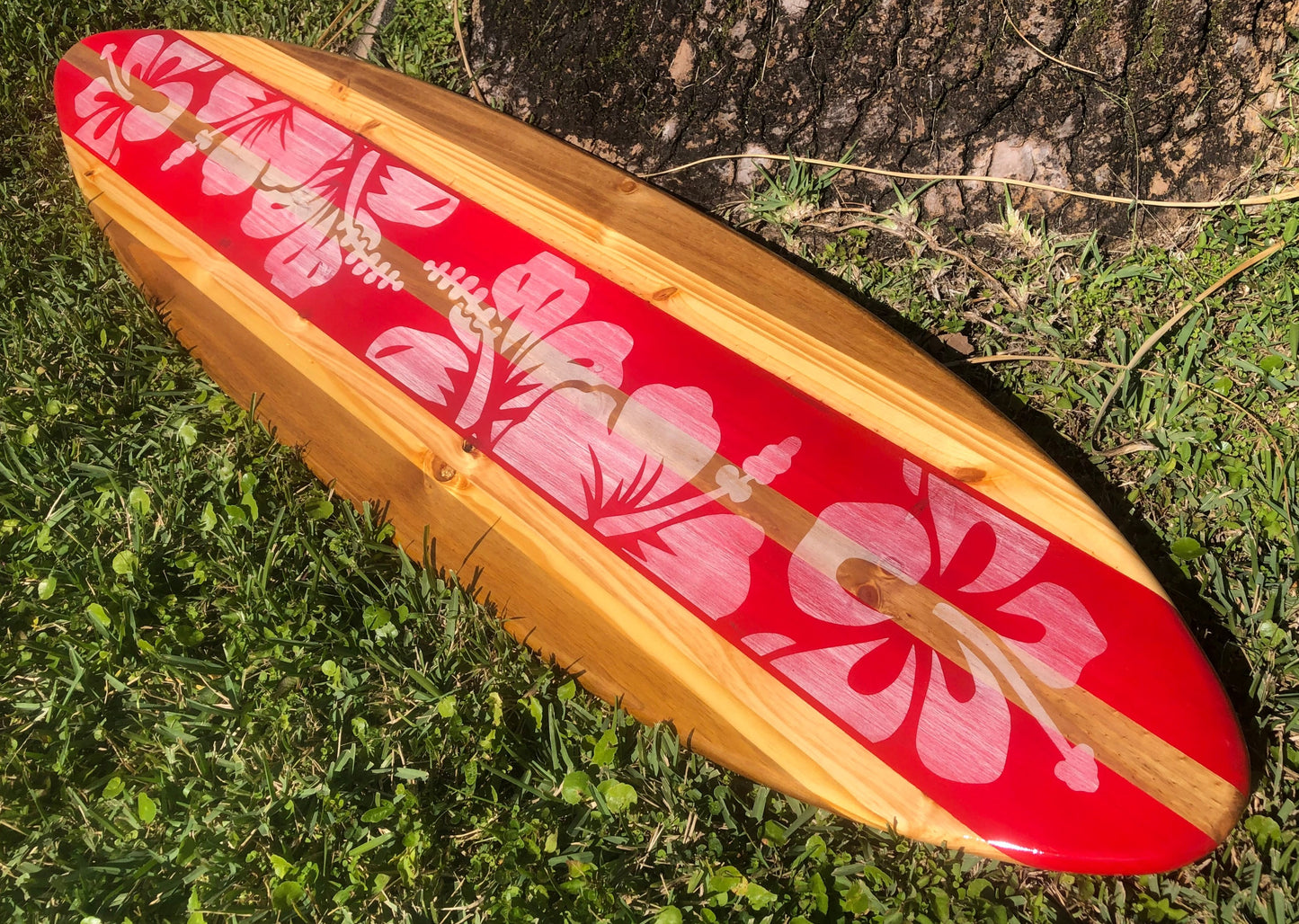 Red Vintage Distressed Style Surfboard Wall Art & Decor | Customizable | Wood Surfboard Decor, Beach House Decor, Coastal Decoration