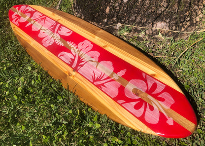 Red Vintage Distressed Style Surfboard Wall Art & Decor | Customizable | Wood Surfboard Decor, Beach House Decor, Coastal Decoration