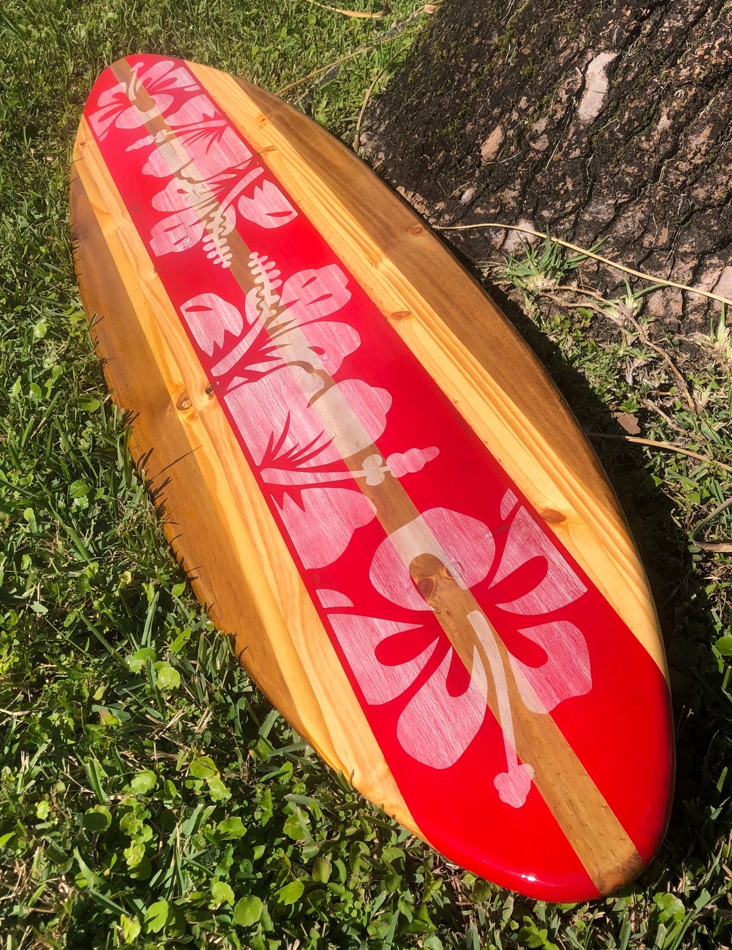 Red Vintage Distressed Style Surfboard Wall Art & Decor | Customizable | Wood Surfboard Decor, Beach House Decor, Coastal Decoration