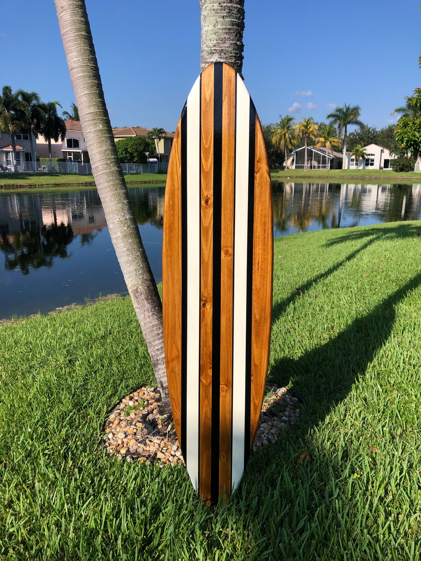 Vintage Black & White Twist Wood Surfboard Wall Art Home Decor | Customizable | Luxury Coastal Decor, Decorative Surfboard, Surfboard Art