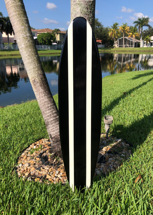Sleek Black & White Twist Surfboard Wall Art and Decor | Customizable | Wood Surfboard Decor, Beach House Coastal Decoration, Surf Decor