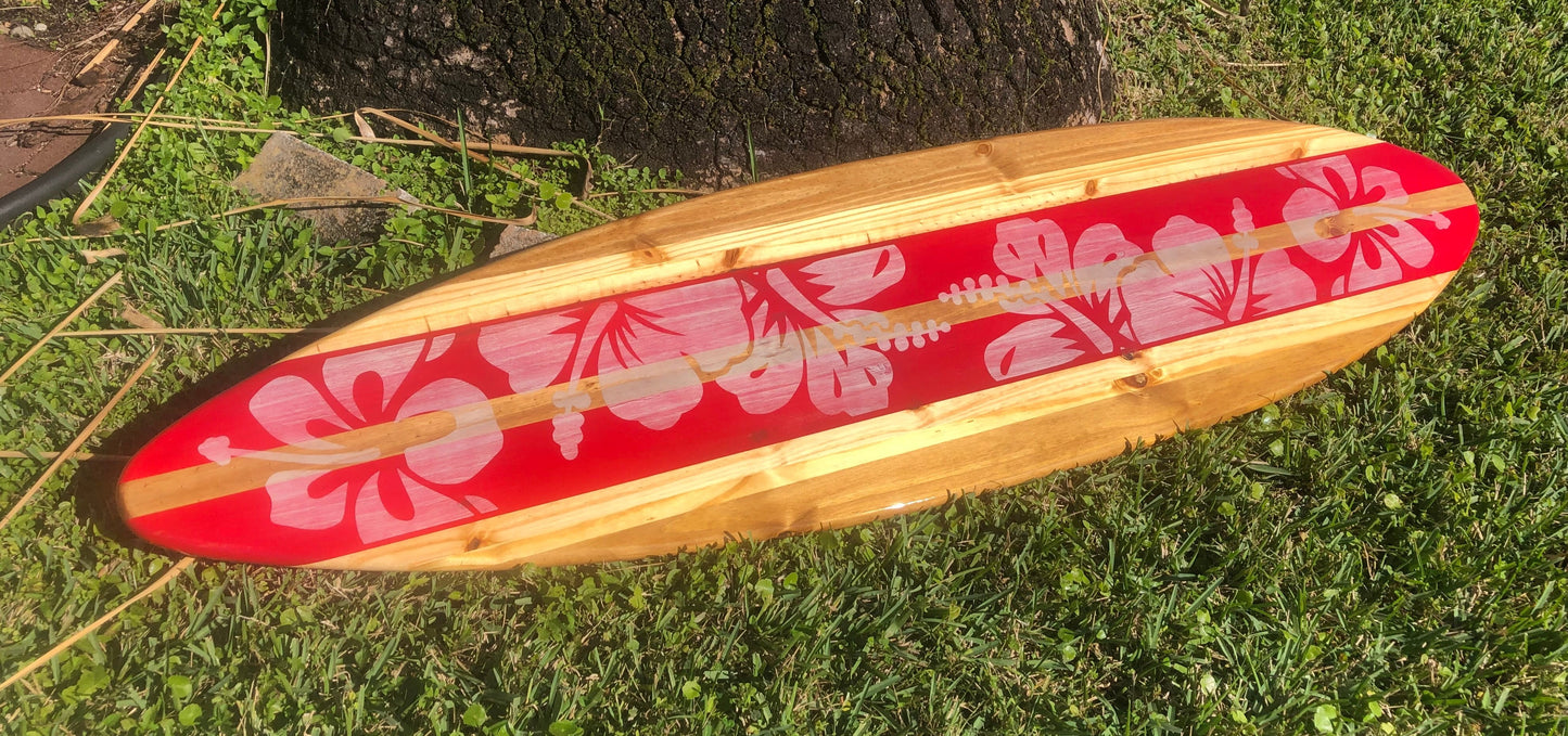 Red Vintage Distressed Style Surfboard Wall Art & Decor | Customizable | Wood Surfboard Decor, Beach House Decor, Coastal Decoration