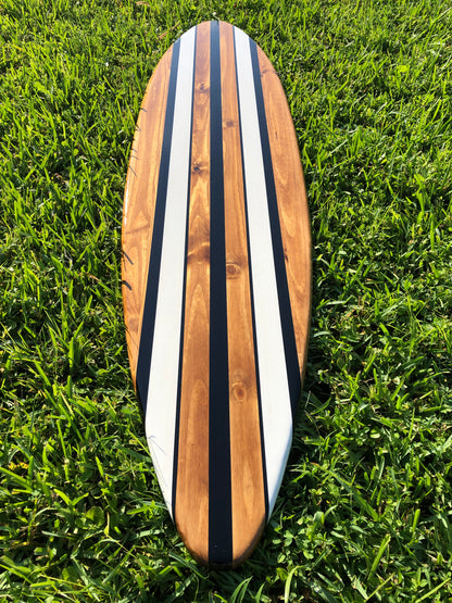 Vintage Black & White Twist Wood Surfboard Wall Art Home Decor | Customizable | Luxury Coastal Decor, Decorative Surfboard, Surfboard Art