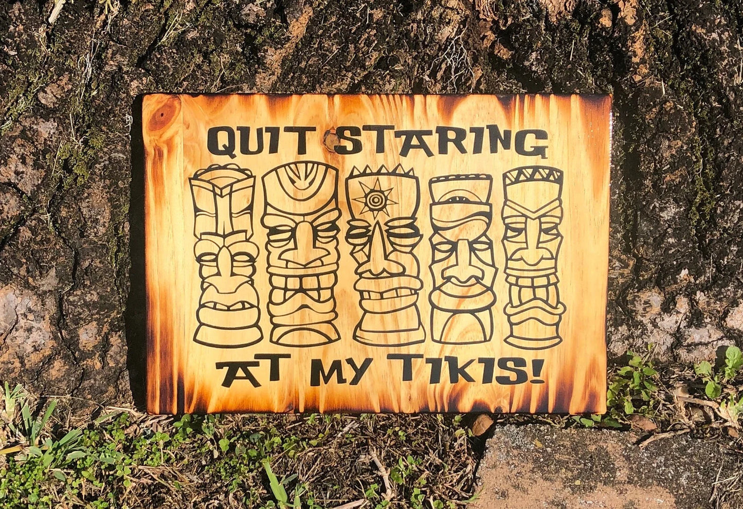 Quit Staring At My Tikis Wooden Artwork | Hand-Crafted Tiki Bar Decoration and Original Artwork | Tiki Bar, Patio Decor, Beach House Decor