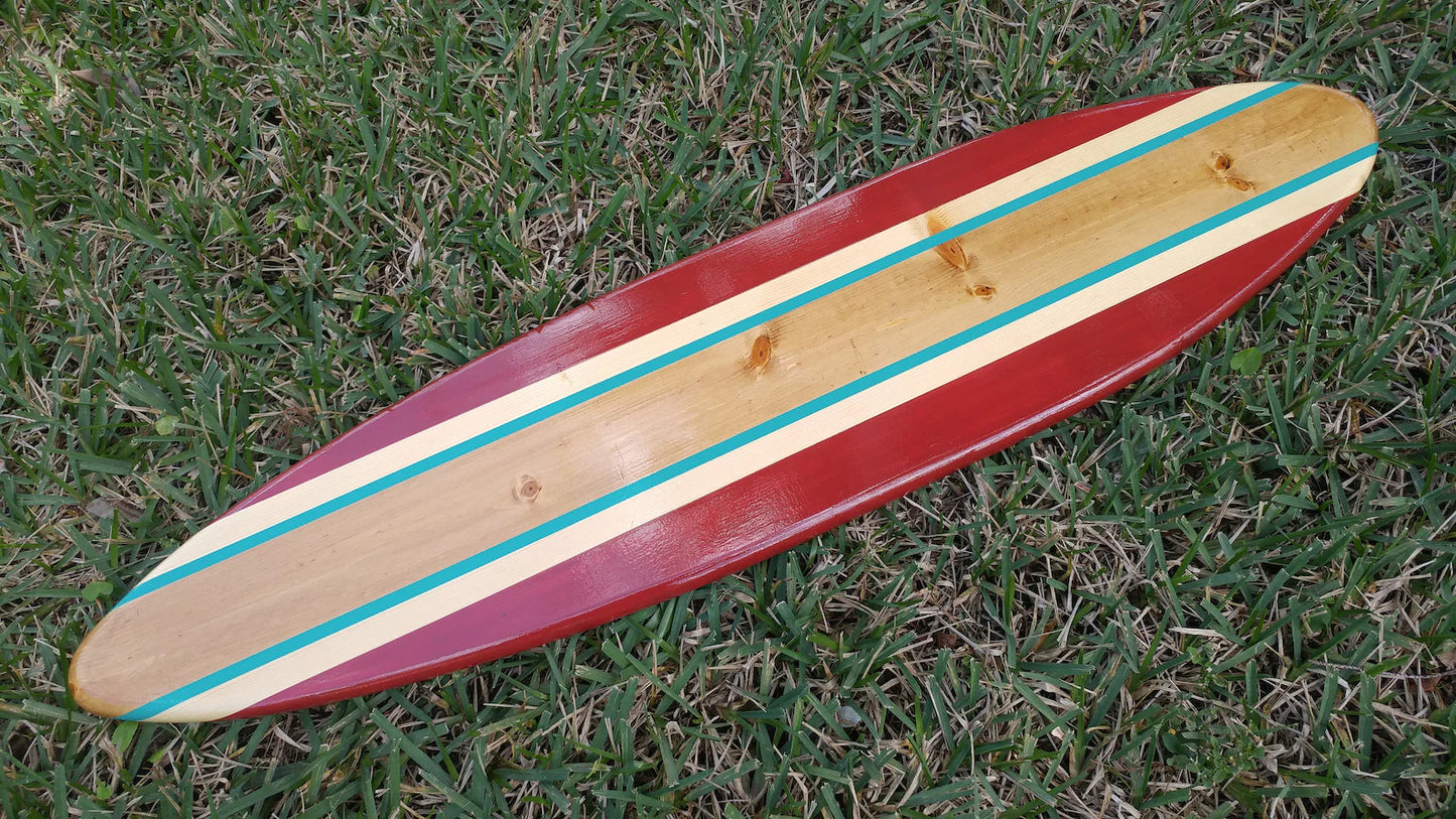 Deep Red and Teal Surfboard Wood Wall Art & Decor | Customizable | Surfboard Decor, Beach House Decor, Coastal Decor, Decorative Surfboard