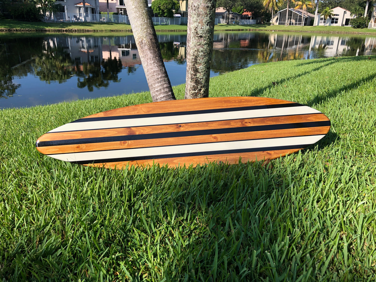 Vintage Black & White Twist Wood Surfboard Wall Art Home Decor | Customizable | Luxury Coastal Decor, Decorative Surfboard, Surfboard Art