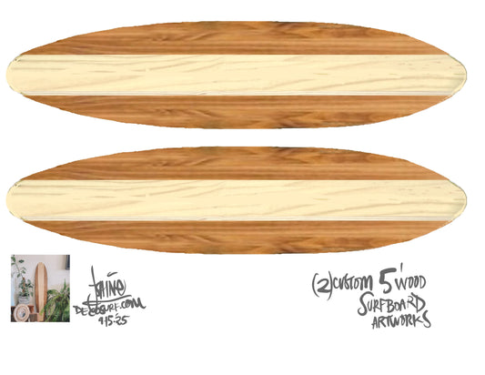 Two 5ft Custom Horizontal Neutral 2tone Wooden Surfboard Artworks