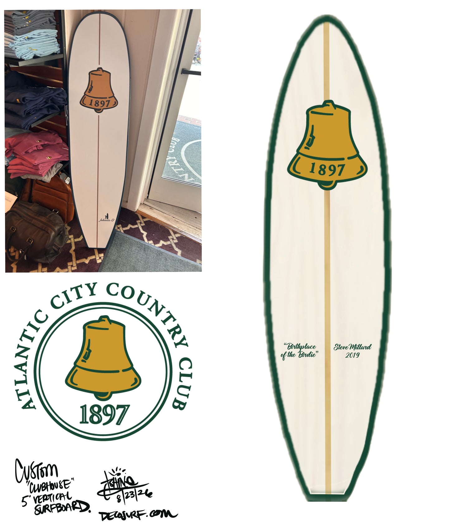 5ft Custom 1897 Clubhouse Surfboard