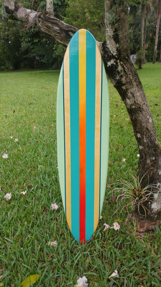 Tropical Aqua Surfboard Wall Art & Decor- Modern Style Wood Surfboard Decoration | Customizable Beach House Surf Decor, Coastal Decor