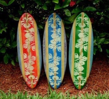 Tricolor Set of 3 Vintage Style Distressed Surfboards Wall Art & Decor | Customizable | Wood Surfboard Decor, Beach House Decor, Coastal