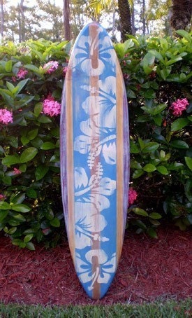 Vintage Blue Distressed Style Surfboard Wood Wall Art & Decor | Customizable | Surfboard Decor, Beach House Decor, Coastal Decor and Artwork