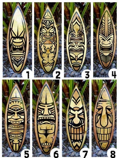 Natural Toned Tiki Wooden Surfboard Wall Art & Decor | Customizable | Surfboard Decor, Beach House Decor, Coastal Decor