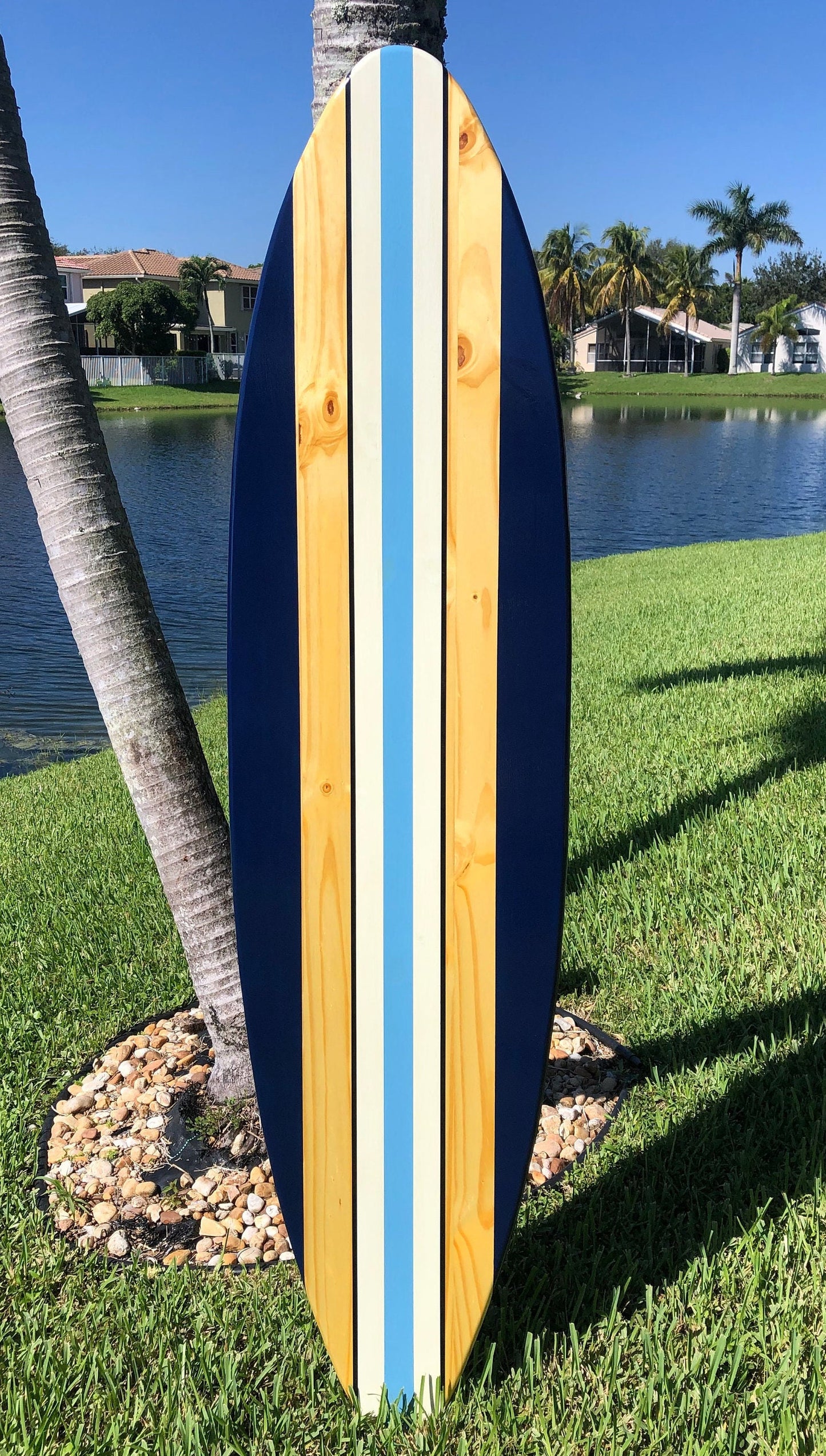 Navy Blue Twist Surfboard Wood Wall Art & Decor | Customizable | Surfboard Decor, Beach House Decor, Coastal Decor