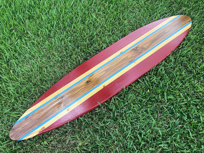 Red & Sky Blue Vintage Style Surfboard Wood Wall Art and Decor | Customizable | Surfboard Decor, Beach House Decor, Coastal Decor