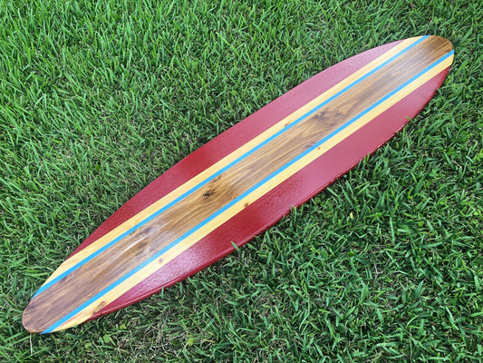 Red & Sky Blue Vintage Style Surfboard Wood Wall Art and Decor | Customizable | Surfboard Decor, Beach House Decor, Coastal Decor